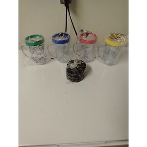 4 Magic Bullet Blender Mugs Cups With Rings & Lids‎ Replacement Parts